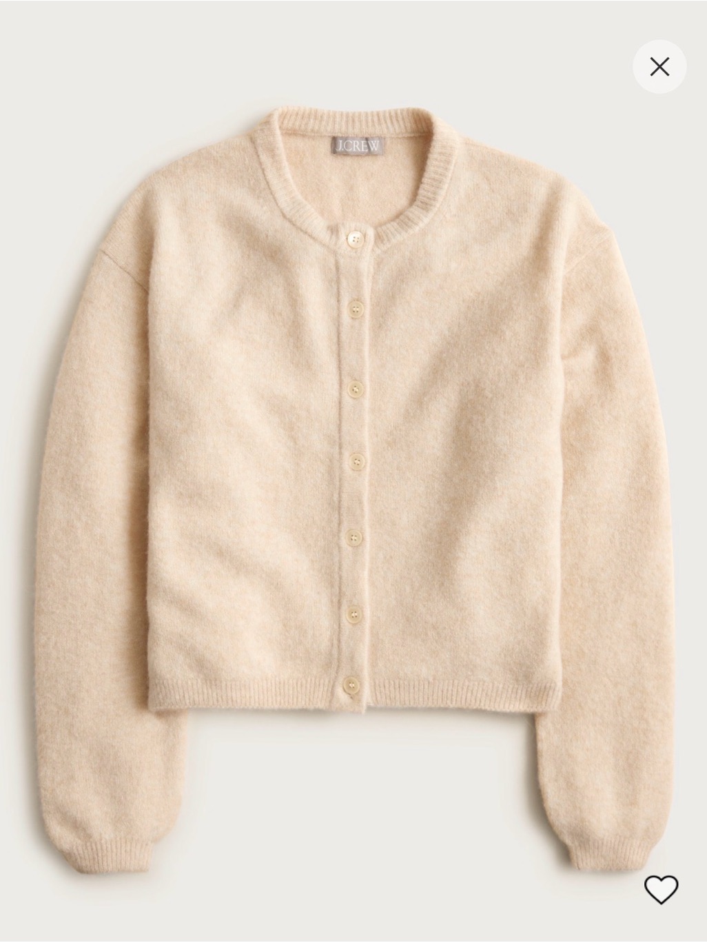 J. Crew Cream Button-Front Crewneck Cardigan